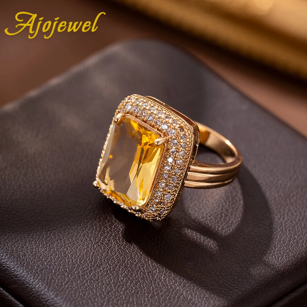 

Ajojewel Big Square Yellow Stone Rings For Women Micro Pave Cubic Zirconia Jewelry Finger