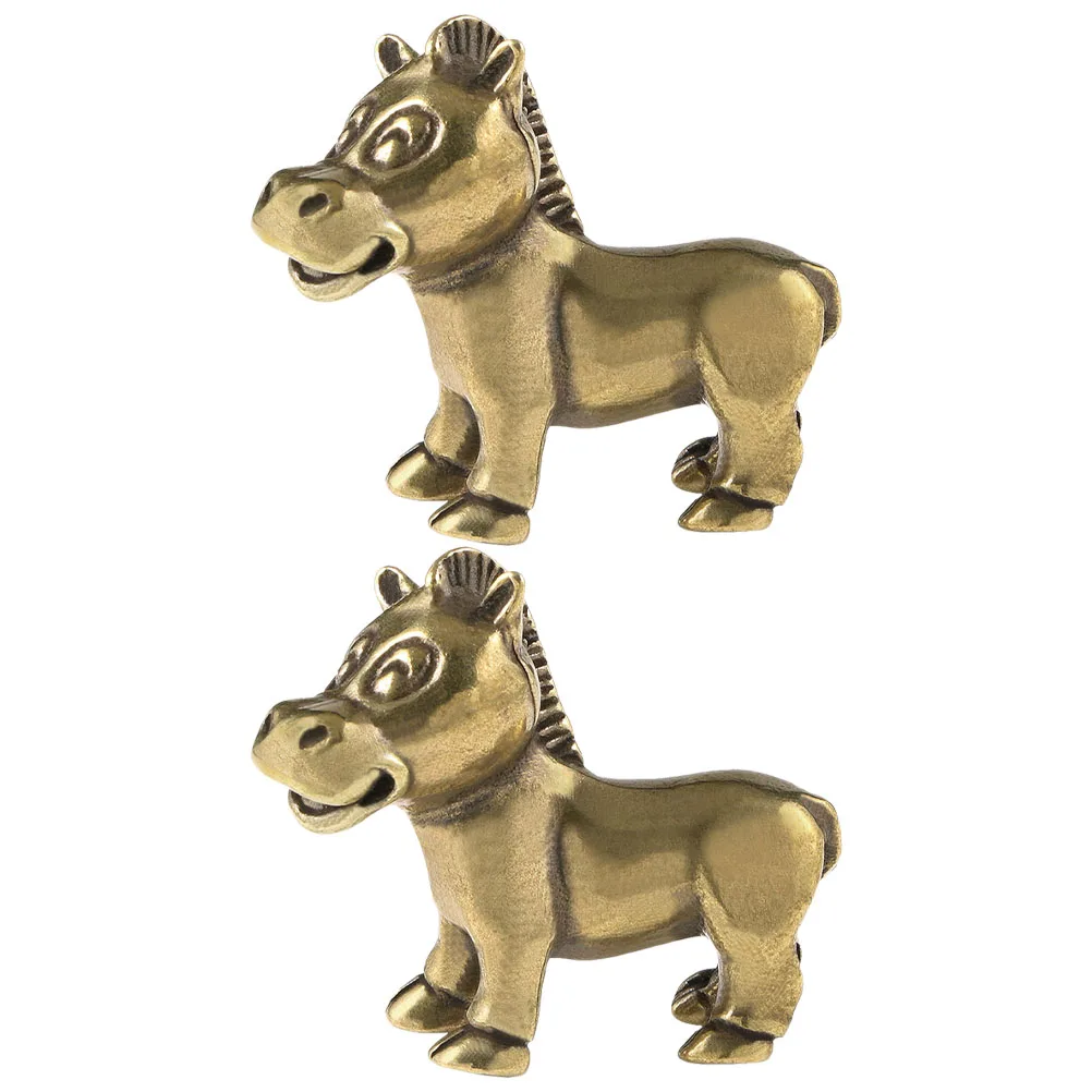 

2 Pcs Brass Ornaments Banner Home Office Feng Shui Horse Garden Room Decor Desktop Shaped Cake Baby