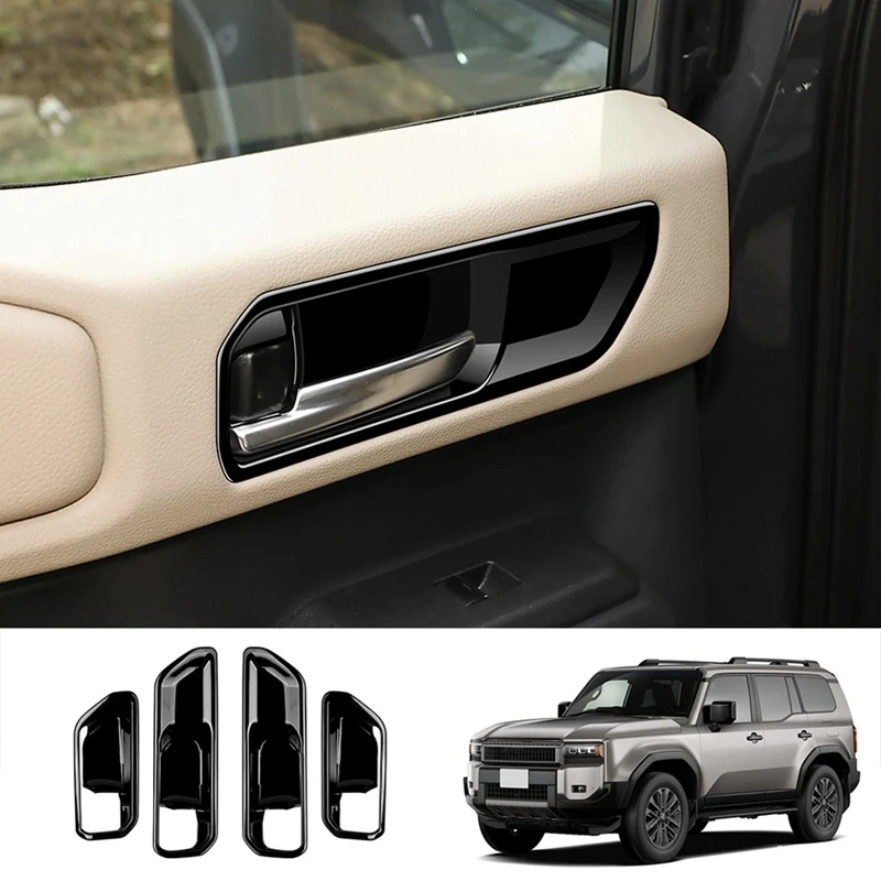 Car Inner Door Bowl Panel Inside Handle Protector Cover For Toyota Prado LC250 2024 Car Interior Accessories Glossy Black