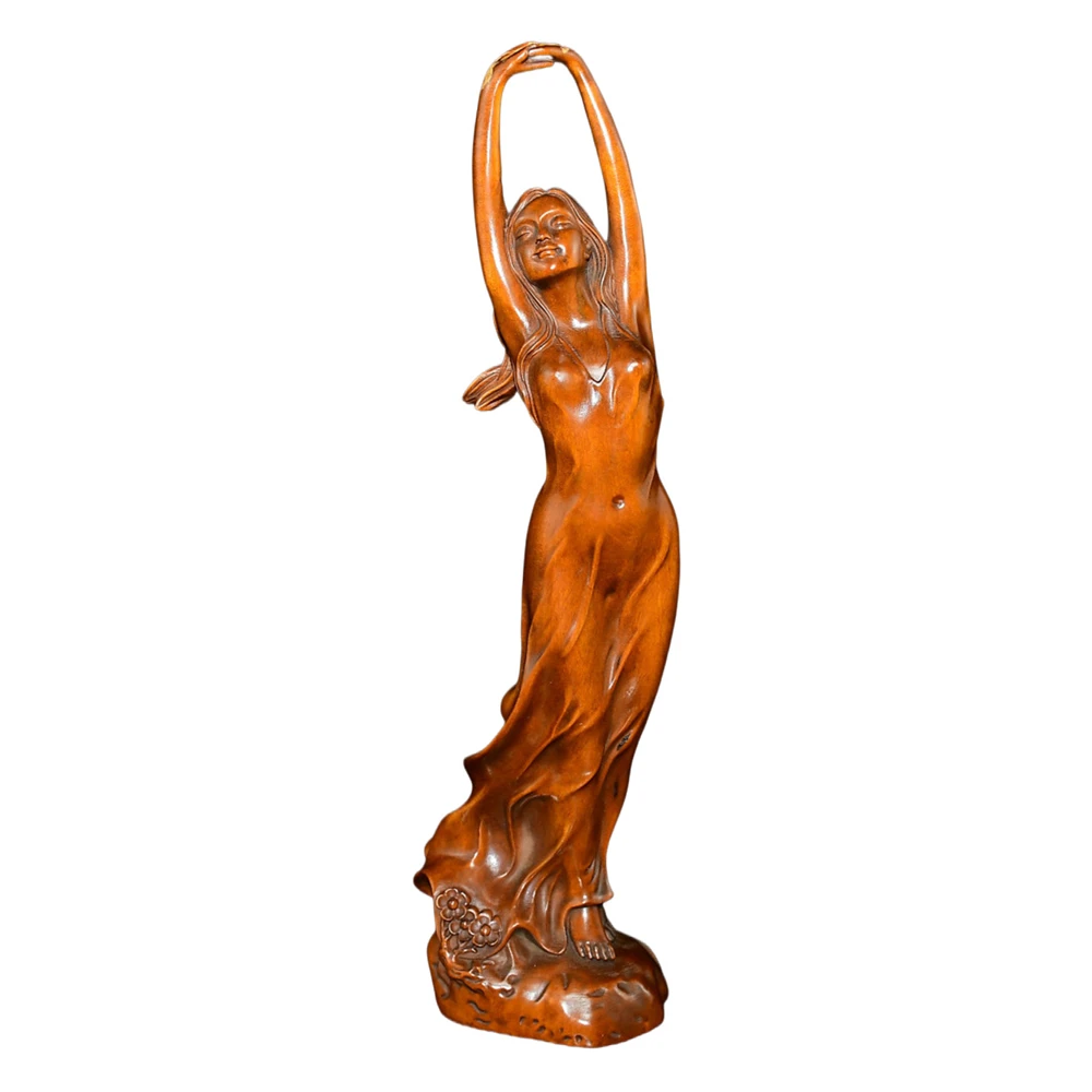 Chinese Figures Statue Wooden Woman Girl Raised Arm Figurine Carving Elegant Artistic Flowing Freedom Vitality Radiance Joy gift
