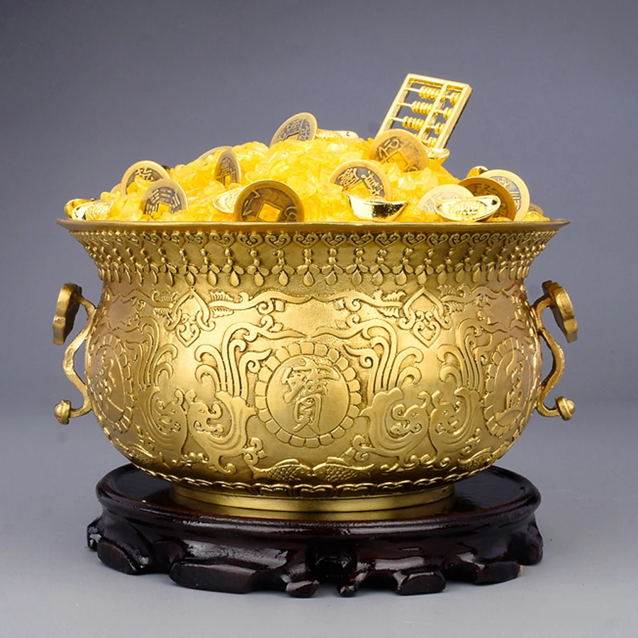 Southeast Asia HOME Exorcise evil spirits talisman Company SHOP Recruit money GOOD LUCK Crystal FENG SHUI Copper treasure bowl