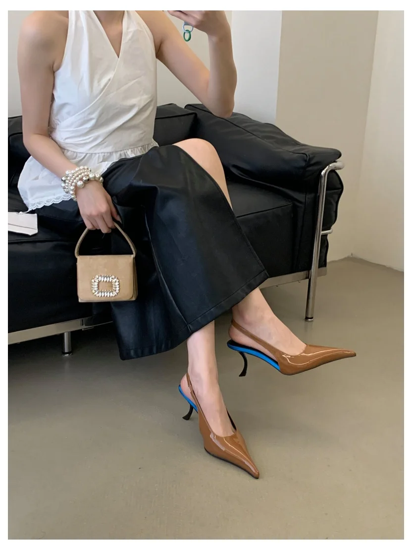 2026 SPring New Brand Pointed Toe Slingback Sandal Thin Heel Pumps Shallow Slip On Ladies Elegant Sandal Fashion Pumps For Party