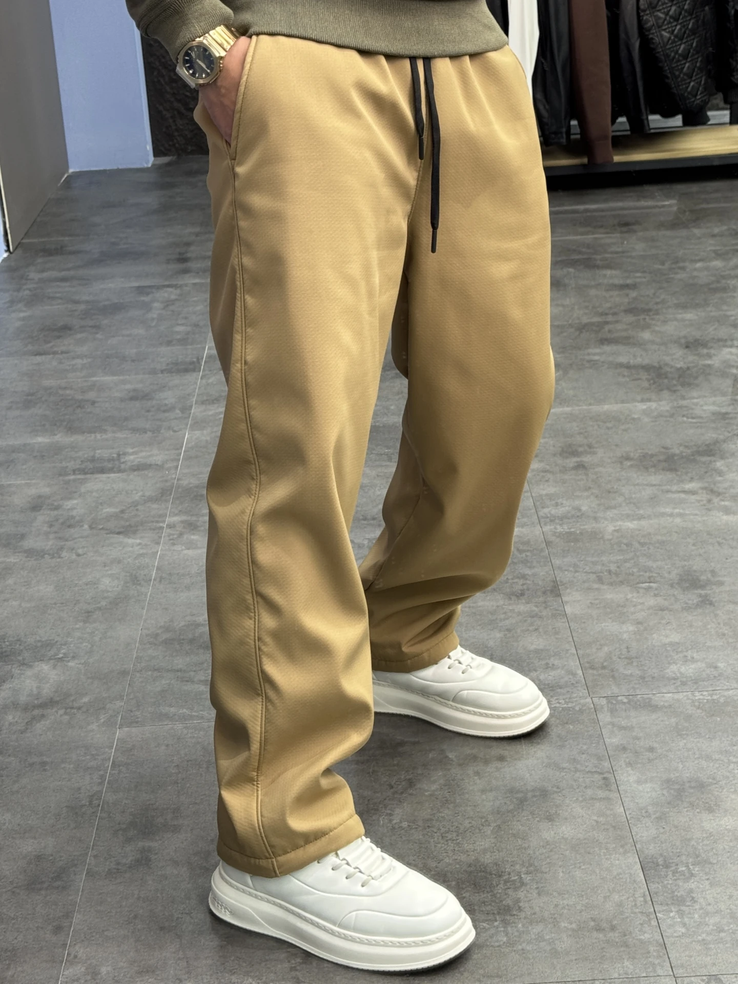 

Men's Casual Fce Lined Thiened Loose Straight Leg Pants Warm Leisure Long Trousers Sli Winter Faion Straight Tube ...