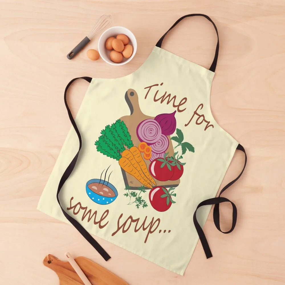 Time for some soup ! Apron Chef Uniform Women barber men For Cooking Apron