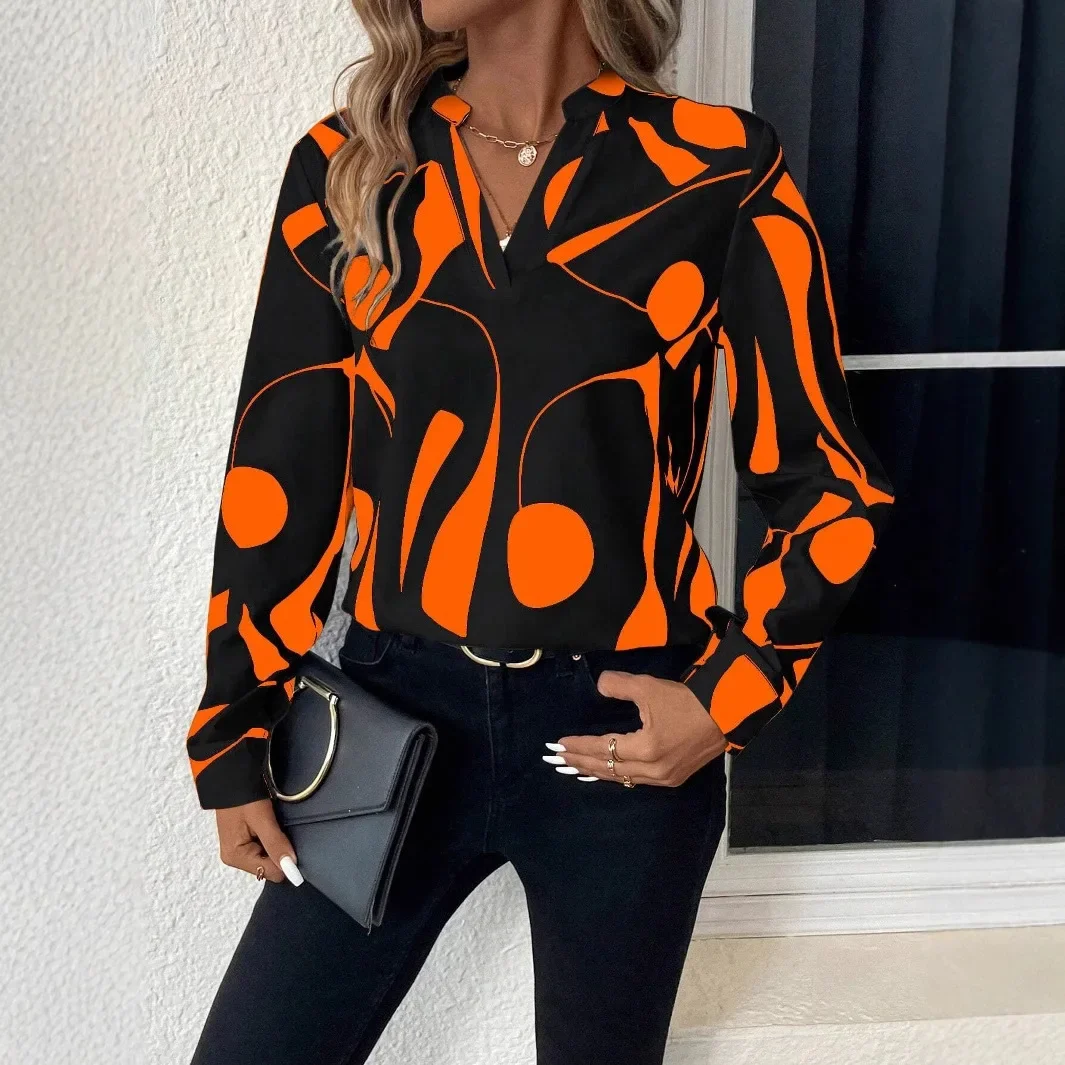 Women's Summer Fashion New Geometric Print Popular Shirt Temperament Commuter Leisure Slim Fit Shirt for Women