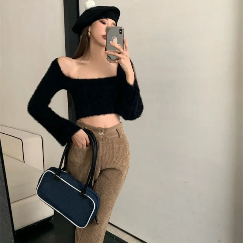 Pullovers Women Sweater Cozy Stretchy Spring Soft Solid Trendy Design Crops Casual Fit Feminine Clothes Mujer Popular Knitwear