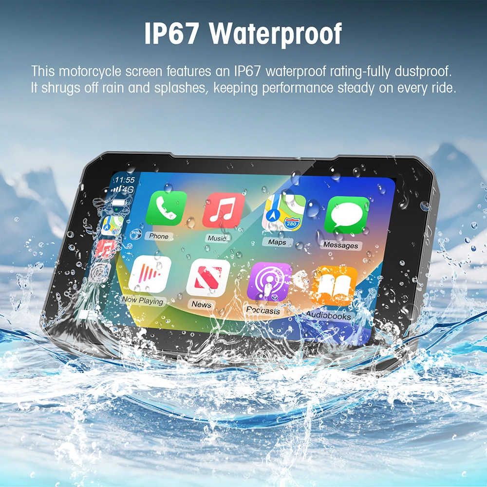 شاشة CarPlay للدراجات النارية مقاس 5 بوصات تعمل باللمس تدعم تسجيل الكاميرا المزدوجة مع CarPlay اللاسلكي وAndroid Auto IP67 Waterpr