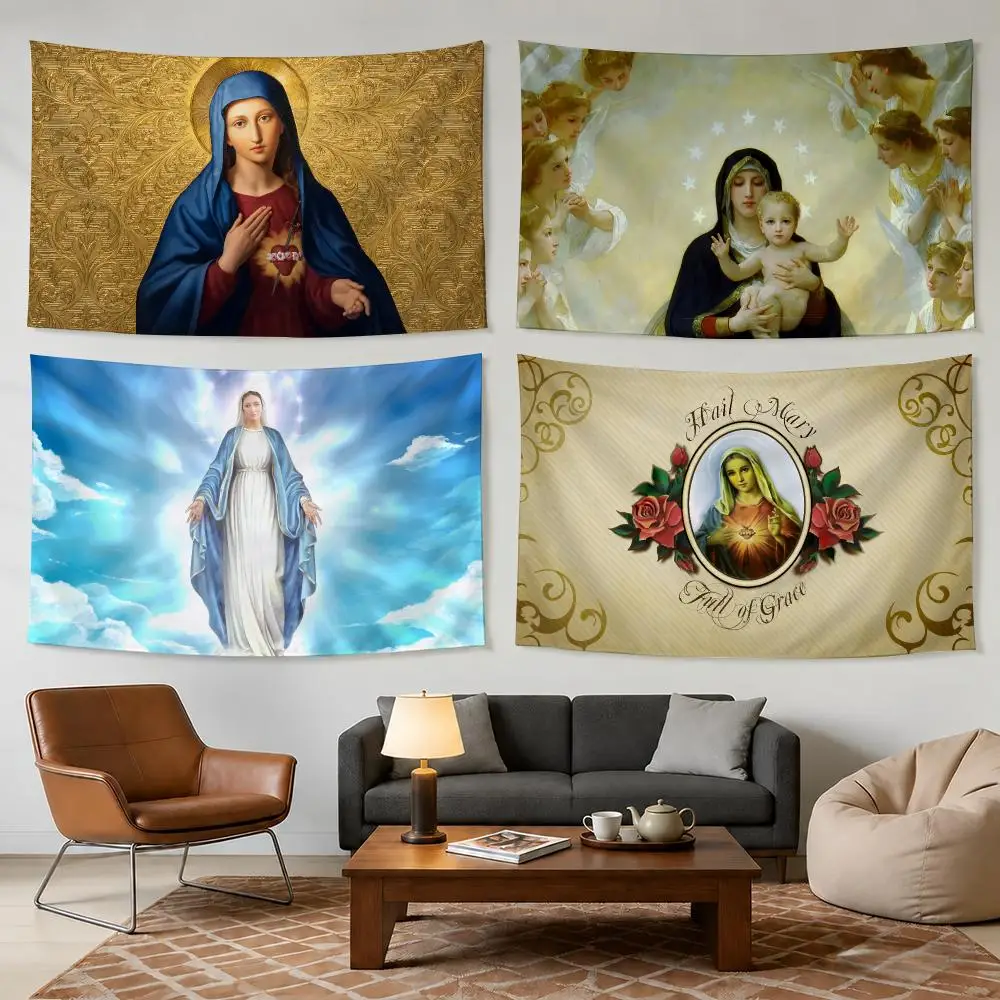 Virgin Mary Retro Christianity Tapestry Bedroom Living Room Bar Party House Home Dorm Interior Wall Decor Background Banner
