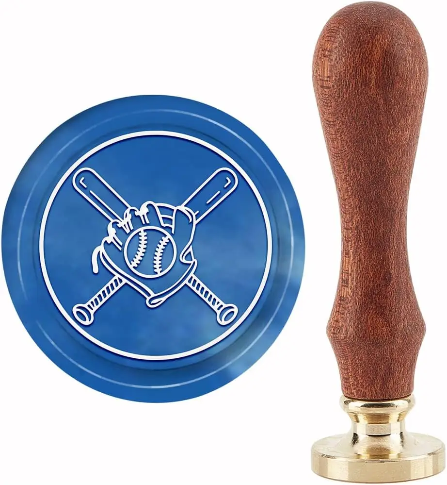 1PC Baseball Wax Seal Stamp Sports Sealing Wax Stamps 30mm Retro Vintage Removable Brass Stamp Head with Wood Handle