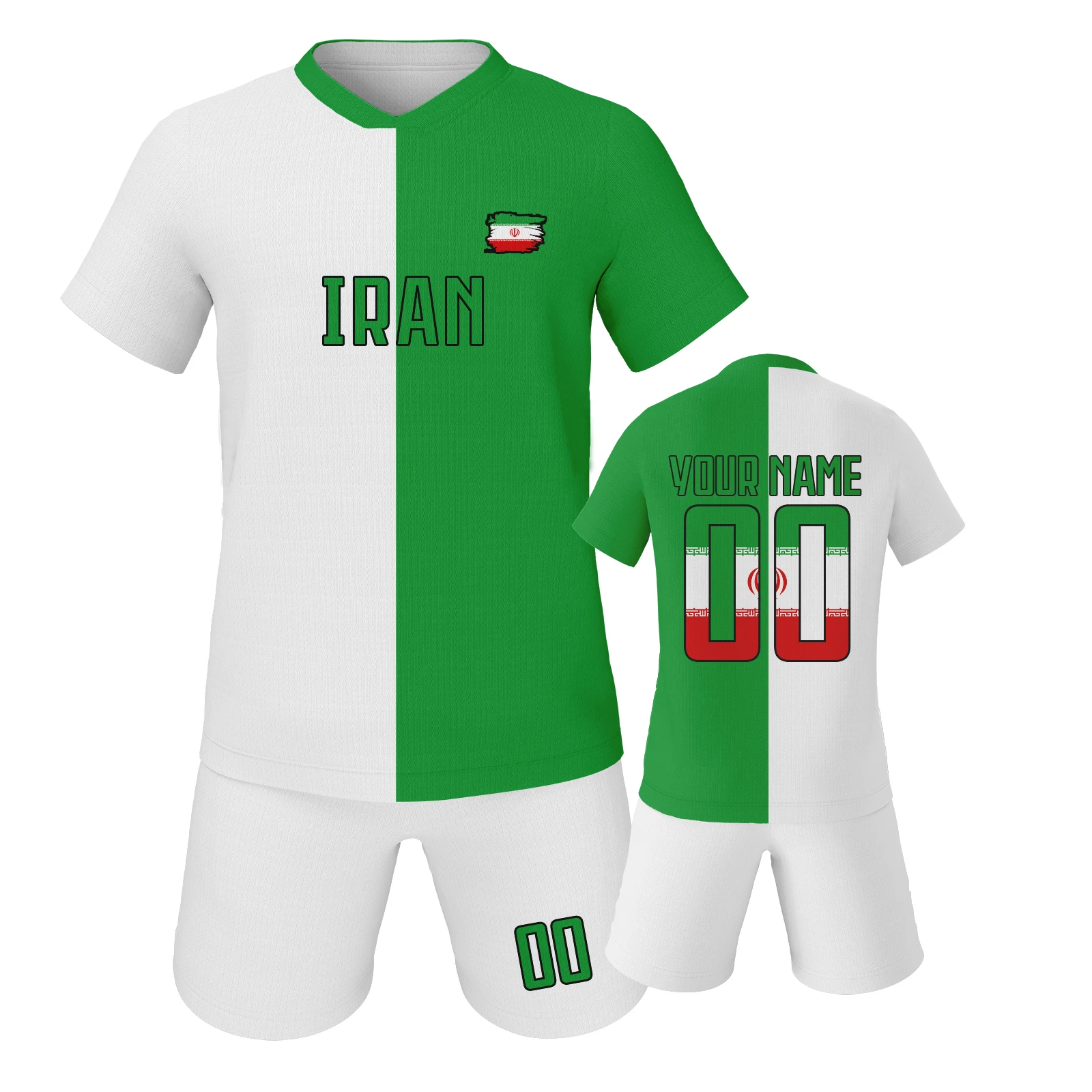 

Custom Iran Football Kit for Kids Personalized Soccer Jersey Shorts Set Youth Sizes Printed Soccer uniform