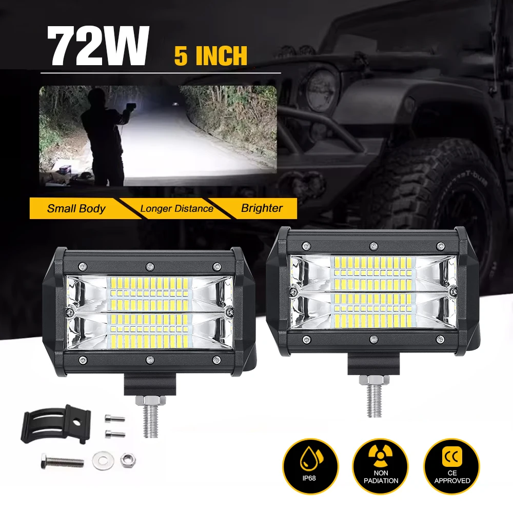 Valesun  5Inch 72W Double Row  Bar 7200Lumens Driving Fog Led Off Road Lights for Trucks   ATV UTV SUV Boat Marine