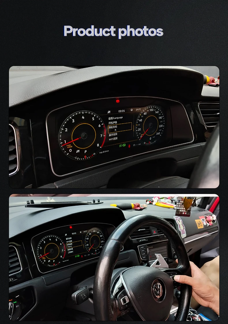 12,3'' Navidigital Dashboard-Cluster für VW Golf 7 MK7 2013-2020, unterstützt HDMI, Carplay, Radio, Instrumententafel, Cockpit – Detail 1