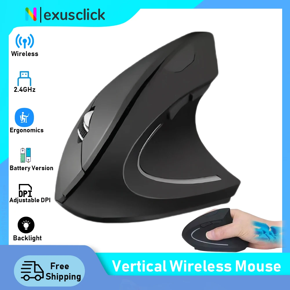 

Vertical Mouse Ergonomic 2.4GHz Wireless Optical Mice 3 Adjustable DPI 800/1200/1600 6 Buttons for Laptop PC Computer Desktop