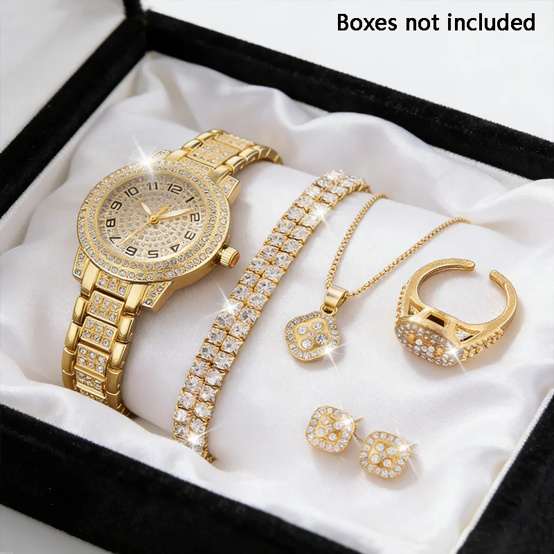 2pcs/set Luxury Women Gold Watch Fashion Ladies Quartz Diamond Wristwatch Elegant Female Bracelet Watches Set