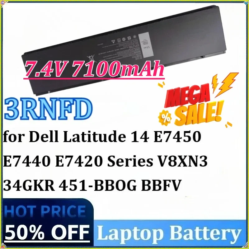 New 3RNFD 7.4V 7100mAh 54Wh High-Capacity Laptop Battery for Dell Latitude 14 E7450 E7440 E7420 Series 34GKR V8XN3451-BBOG BBFV