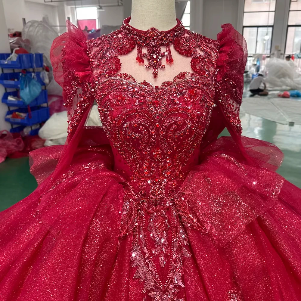 Embroidery Organza - オーダーメイドのオケージョンドレス 長袖 レースアップ キーホールバック イブニングドレス リボン