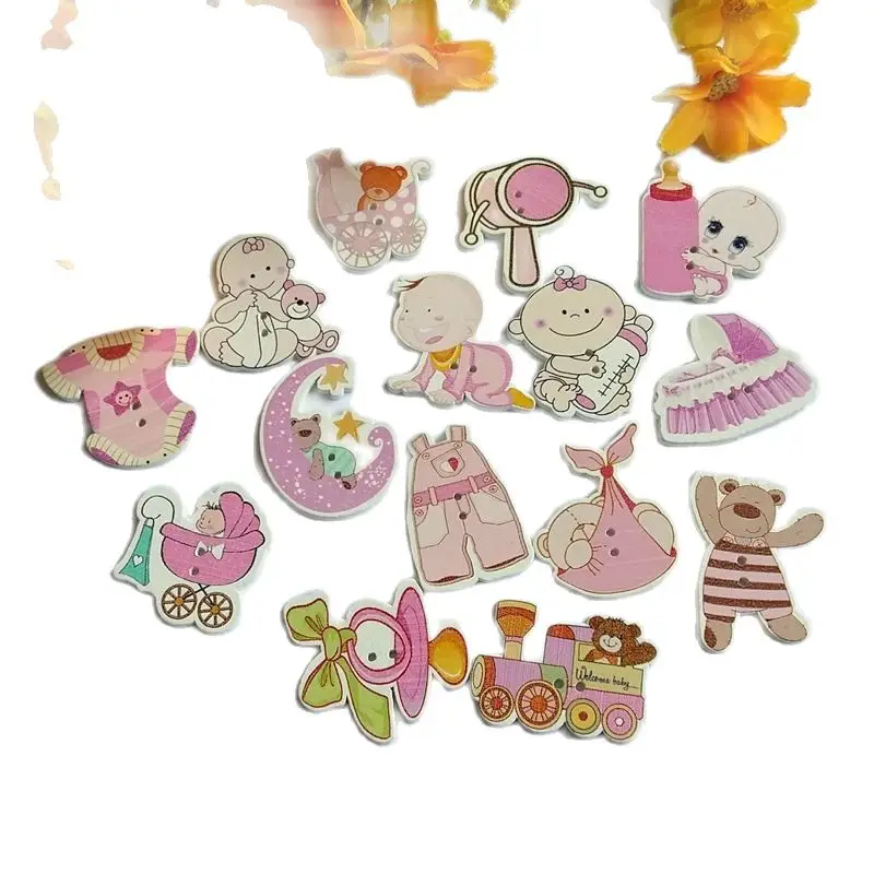 40pcs/lot Lovely baby Buttons Sewing Scrapbooking Decorative craft accessories Mixed Decorative wood buttonsButtons