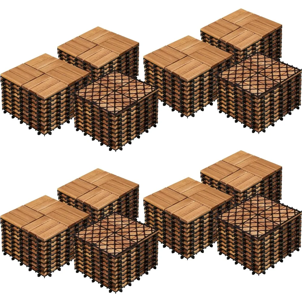 

12'' x12'' Garden Floor Boards, 108 pcs Hardwood Interlocking Patio Deck Tiles Acacia Waterproof Wood Flooring Tiles