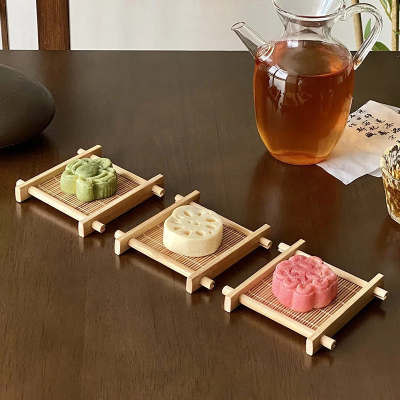 Bamboo Tic-Tac-Toe Refreshment Tray Chinese Fireplace Dim Sum Pastry Saucer Retro Teacup Mat Cup Holder Bamboo Woven Table Tray