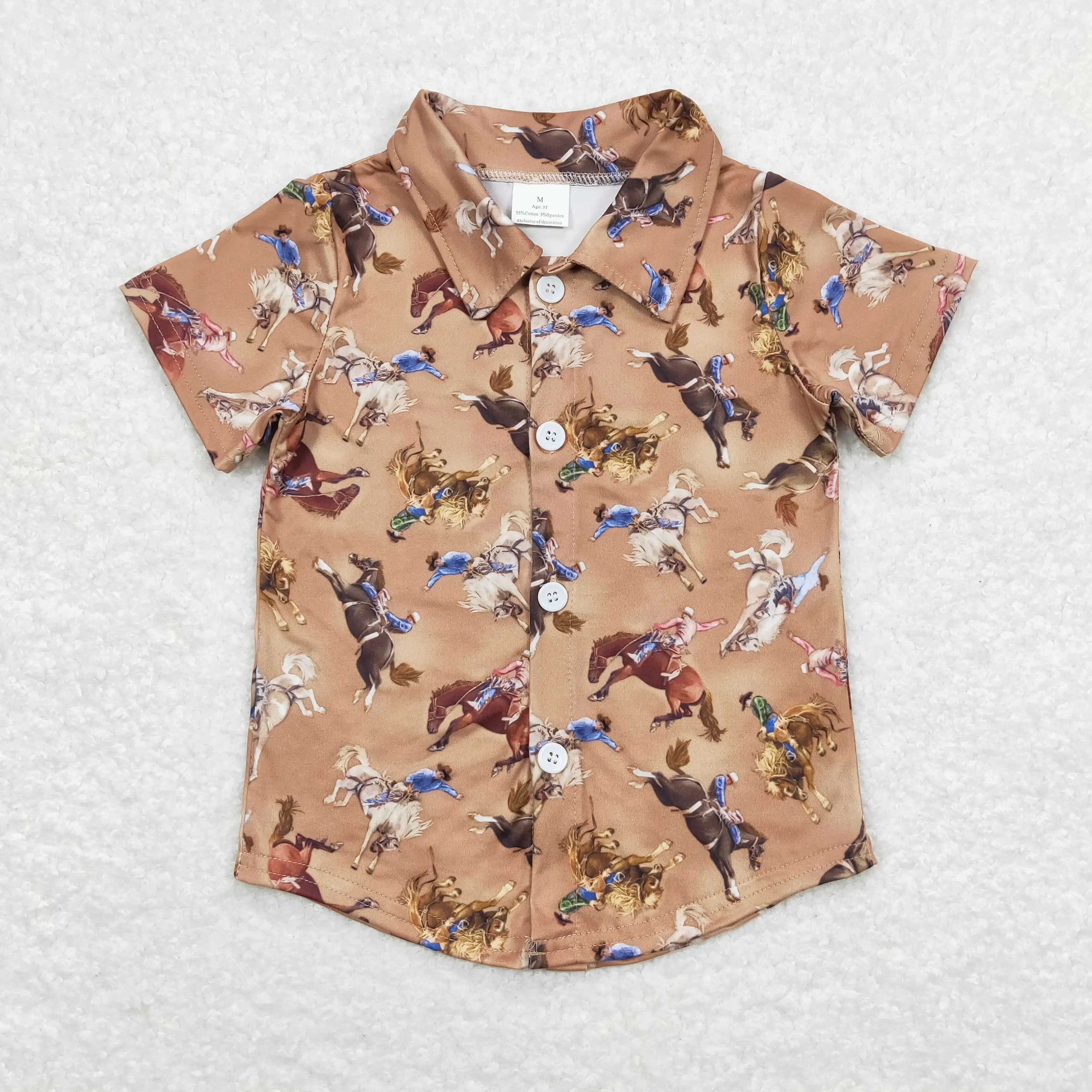

z98-08 BT0525 Wholesale baby boys clothes Western Riding brown short-sleeve top Toddler Summer Boutique kids clothing