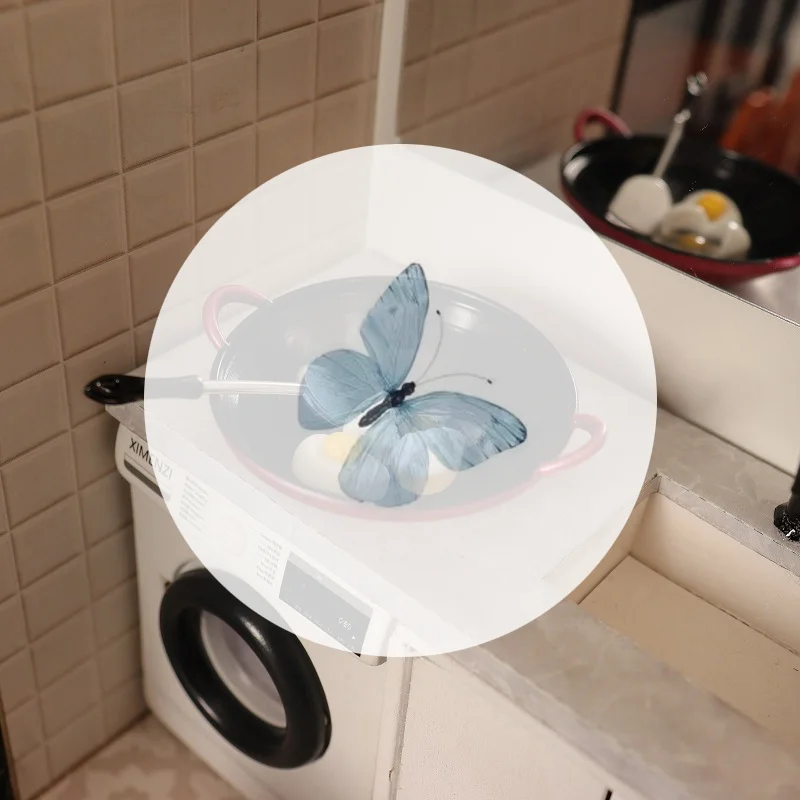 Zestaw patelni, jajek i szpatułki do miniaturowej kuchni domku dla lalek w skali 1:12; Realistyczne zabawki do gotowania dla lalek.