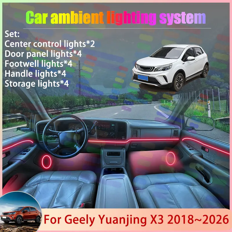 Para Geely Yuanjing X3 2018 ~ 2026 BAC X3 Pro GX3 2/24 en 1 lámpara de luz de ambiente de coche RGB sombra conjunto Streamer atmósfera