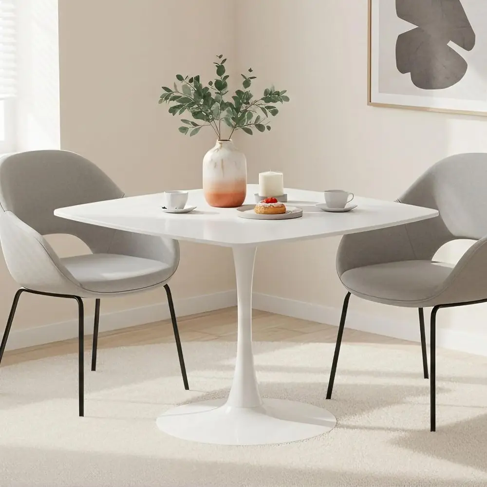 

42.1 White Tulip Style Dining Table with Metal Base, Easy 15-Minute Assembly for Small Spaces