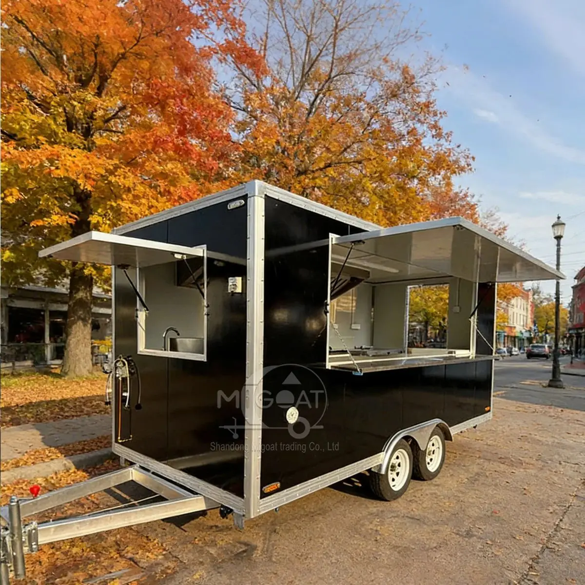 4.5mBlack Food Cart Mobile Trailer Fast Food Business Square Kitchen on Wheels