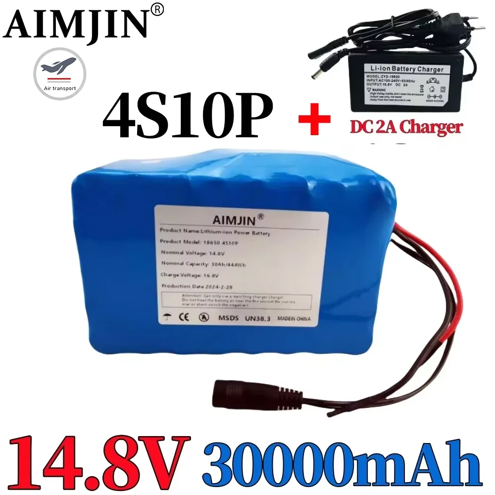

4S10P 30000mAh 444Wh 14.8V Lithium Battery Pack with 50A BMS for Inverter Smart Robot High-power Equipment Etc