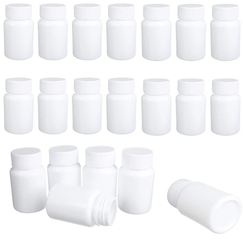 5PCS 15ml/20ml/30ml/60ml/100ml Empty Plastic PE White Seal Bottles Solid Powder Medicine Pill Vials Reagent Packing Containers