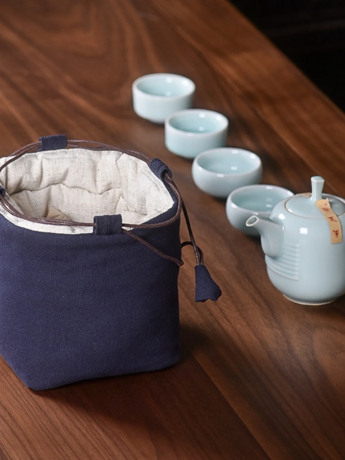 

Thiened Cotton Linen Tea Set Storage Bag Dstring Portable Travel Chinese Sle Tea Ceremony Accories Carry Bag