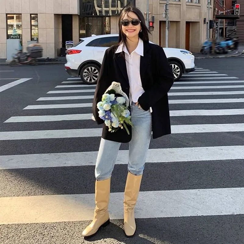 Women Casual Loose Blazers Fashion Versatile High Street Long Sleeved Small Suit Jacket Woman Spring Autumn Design Blazer Coat