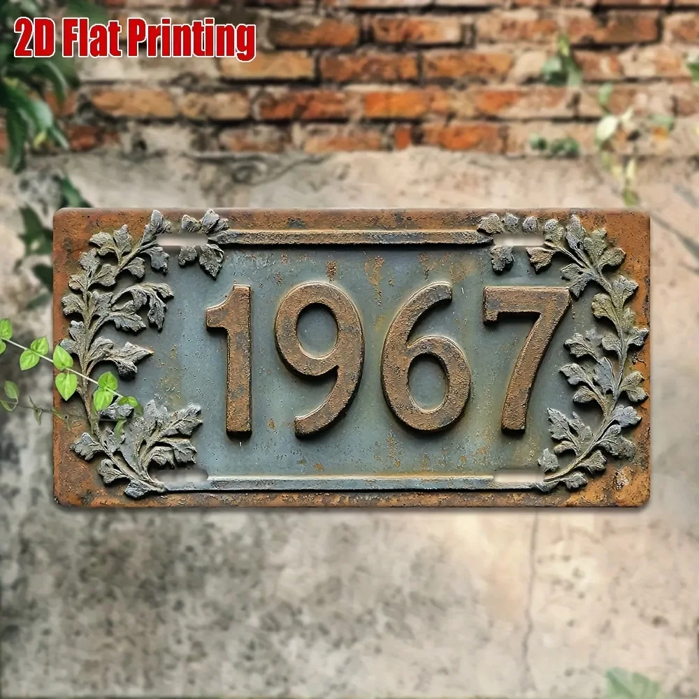 2D Flat, 1pc Vintage Metal License Plate Sign 1967- Rustic Aluminum Wall Art with Lace Design, 11.8X 5..9Inch- Perfect for Home,