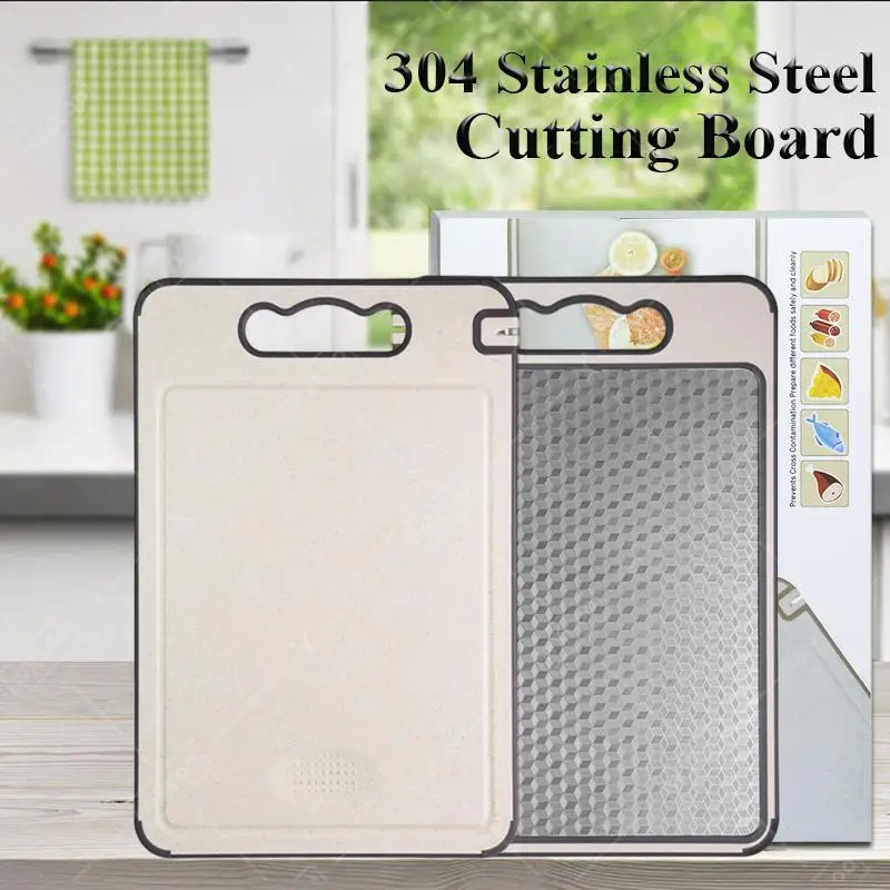 

Разделочная доска из нержавеющей стали, большая разделочная доска для кухни, пищевая нескользящая двухсторонняя разделочная доска с ромбовидным узором