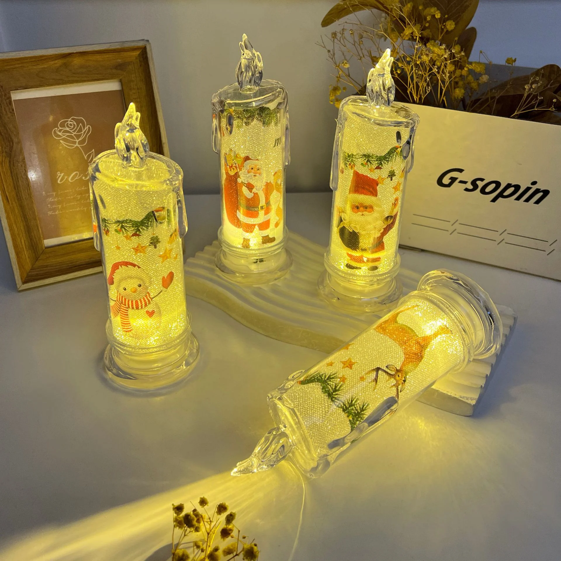 10 قطع من شموع LED عديمة اللهب مع لهب مطبوع وأضواء شاي إلكترونية شفافة لعيد الميلاد وديكور الإضاءة المحيطة للمنزل