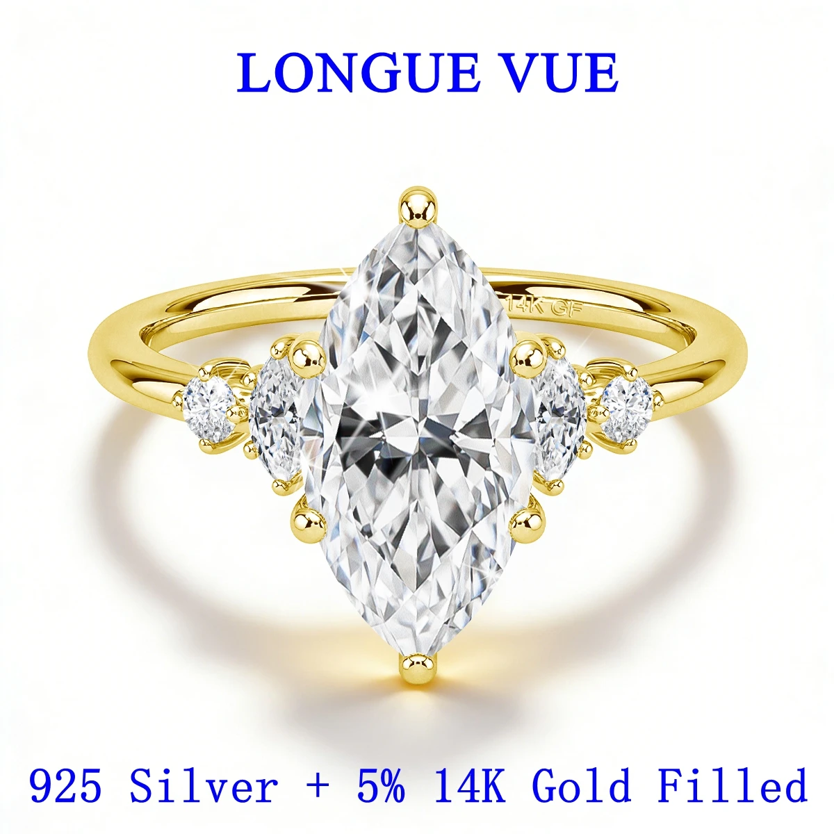 Bague de mariage en moissanite taille marquise 2 carats, plaqué or 14 carats, bagues de fiançailles pour femme, cadeau, bijoux fins