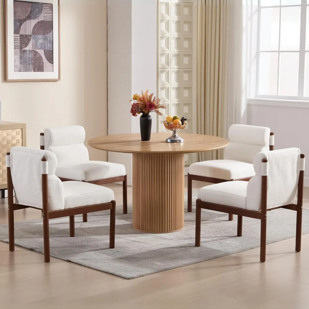 

Modern Upholstered Dining Chairs Set of 4, Linen Fabric Kitchen & Dining Room Chairs Boucle Armless Side Chairs with Curv
