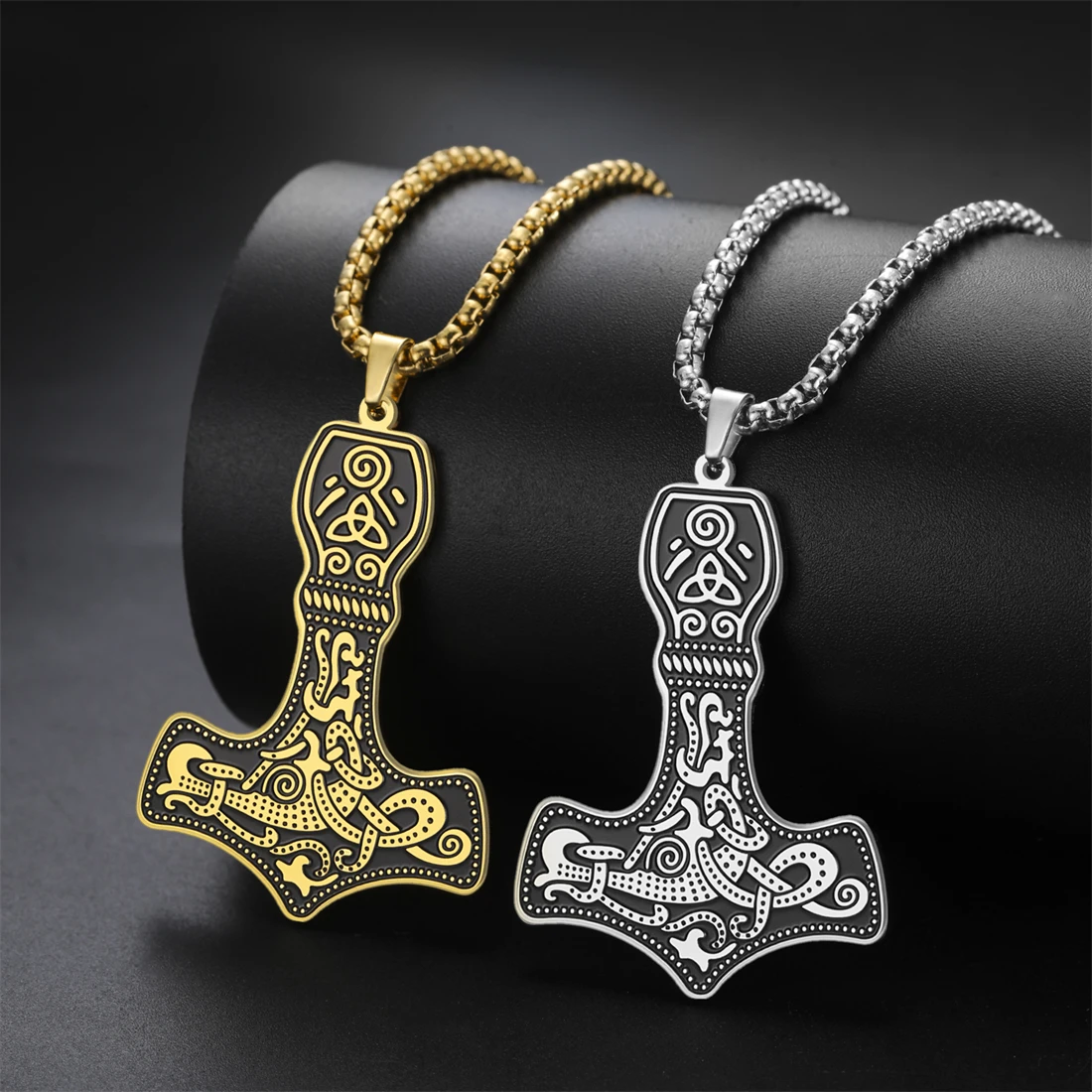 1PC Norse Viking Thor Hammer Necklace Stainless Steel Men Popular Mjolnir Scandinavian Rune Nordic Amulet Jewelry Wholesale