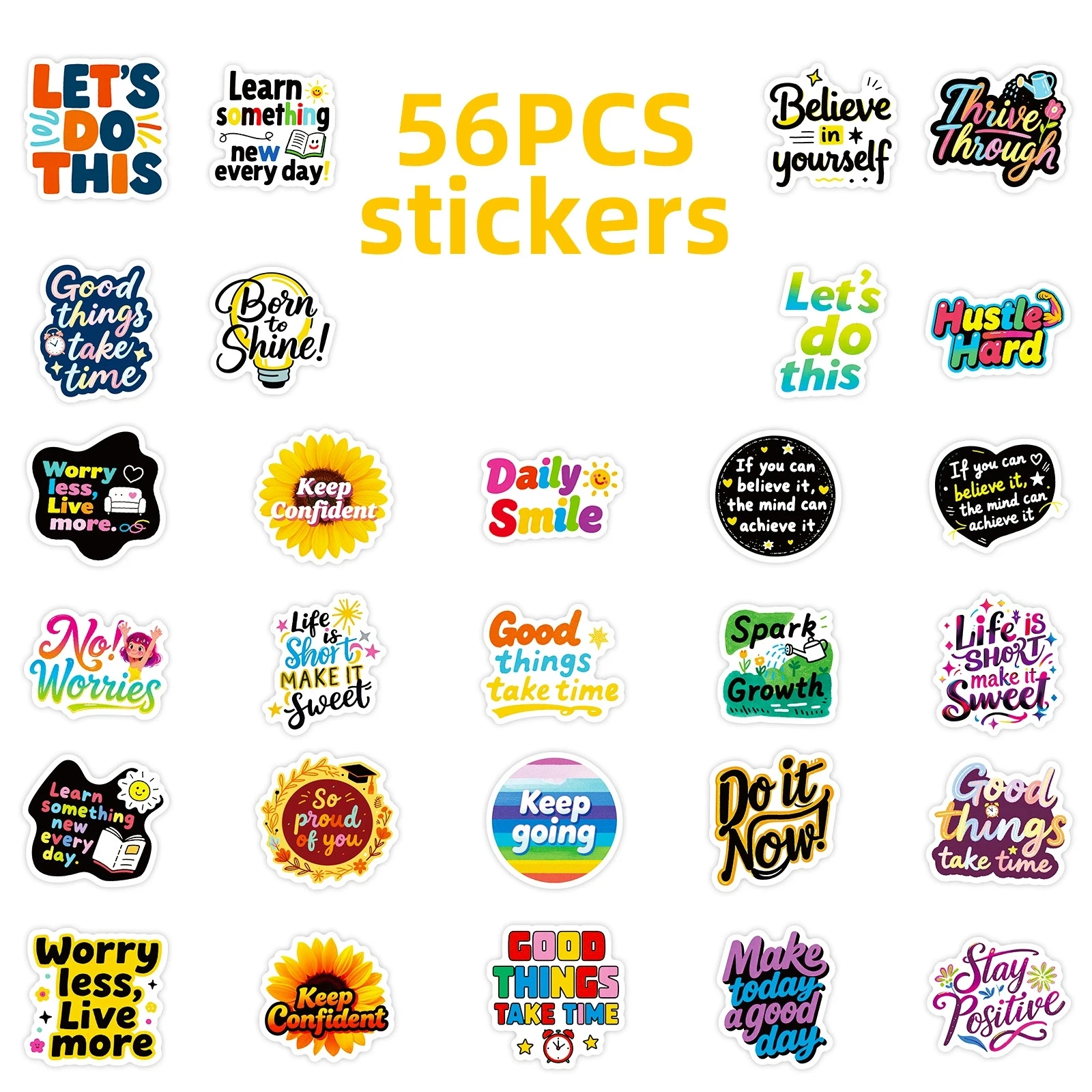 56 قطعة من ملصقات الكتابة على الجدران الملهمة، ملصقات نصية إيجابية، ملصقات قرطاسية مقاومة للماء للكمبيوتر المحمول والكمبيوتر المحمول