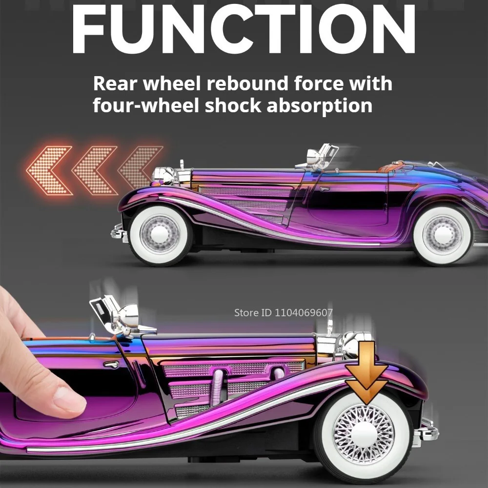 1:24 Benz 500K Models Cars Alloy Diecast Toys Wheel Pull Back Miniature Vehicle with Light Music Car Model for Kids' Edutainment