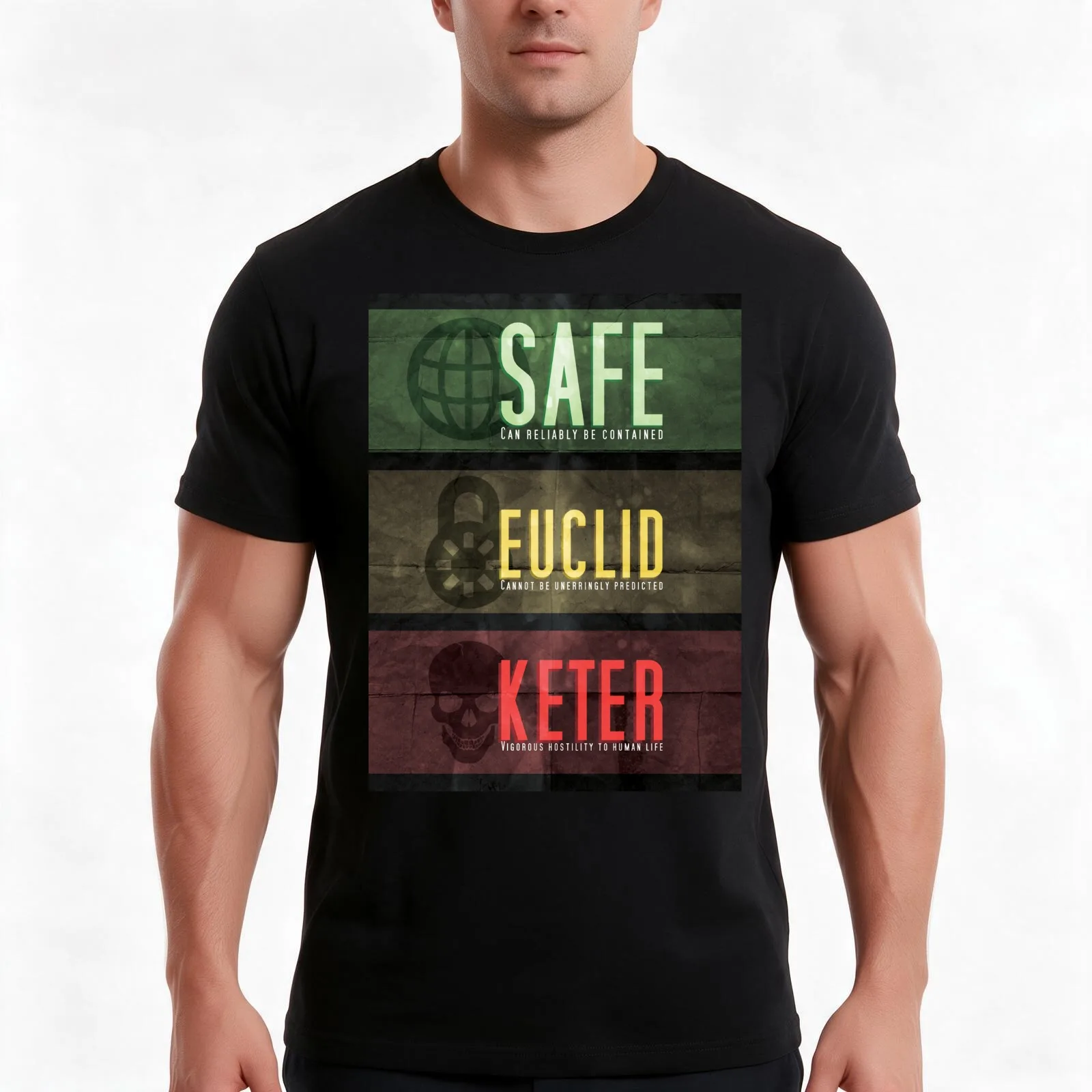 SCP - Threat Levels T-Shirt, Summer Casual Cotton Tee, Oversized Streetwear Tops, Vintage Graphic Print, Loose Fit Short Sleeve