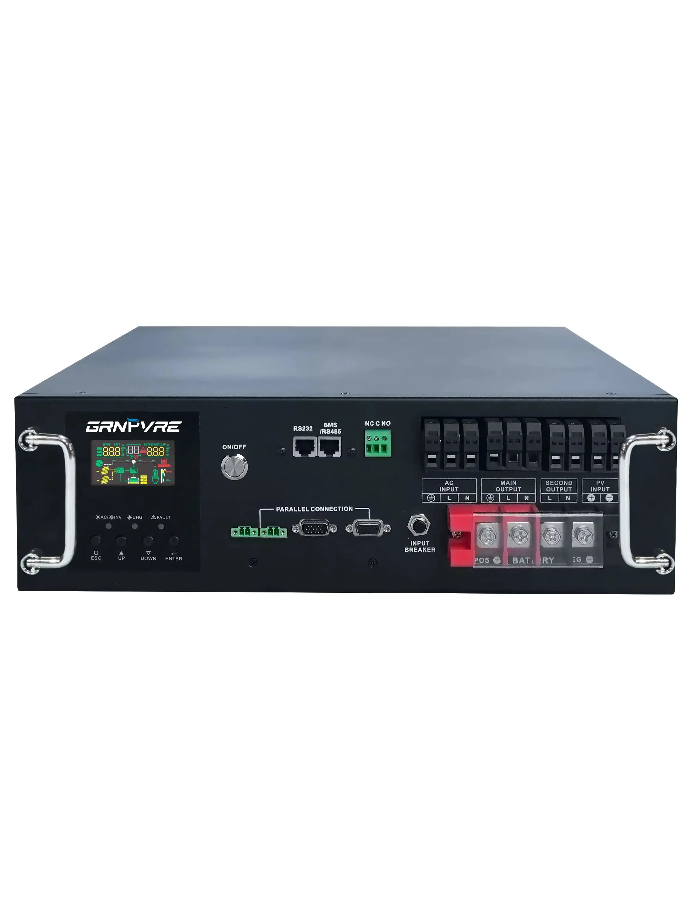 GRNPVRE 6200W Hybrid-Solarwechselrichter 48V Reiner Sinus, PV-Array bis 8500W, PV-Wechselrichterleistung 6200W, Integrierter 120A MPPT-Regler, Batterieloser Start, für 48V Lithium-Batterien