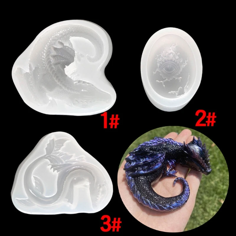 3 Pieces Mirror Sleepy Dragon Jurassic Dinosaur Water Dragon Egg Clay Epoxy Decoration Silicone Mold for Diy Drop shipping