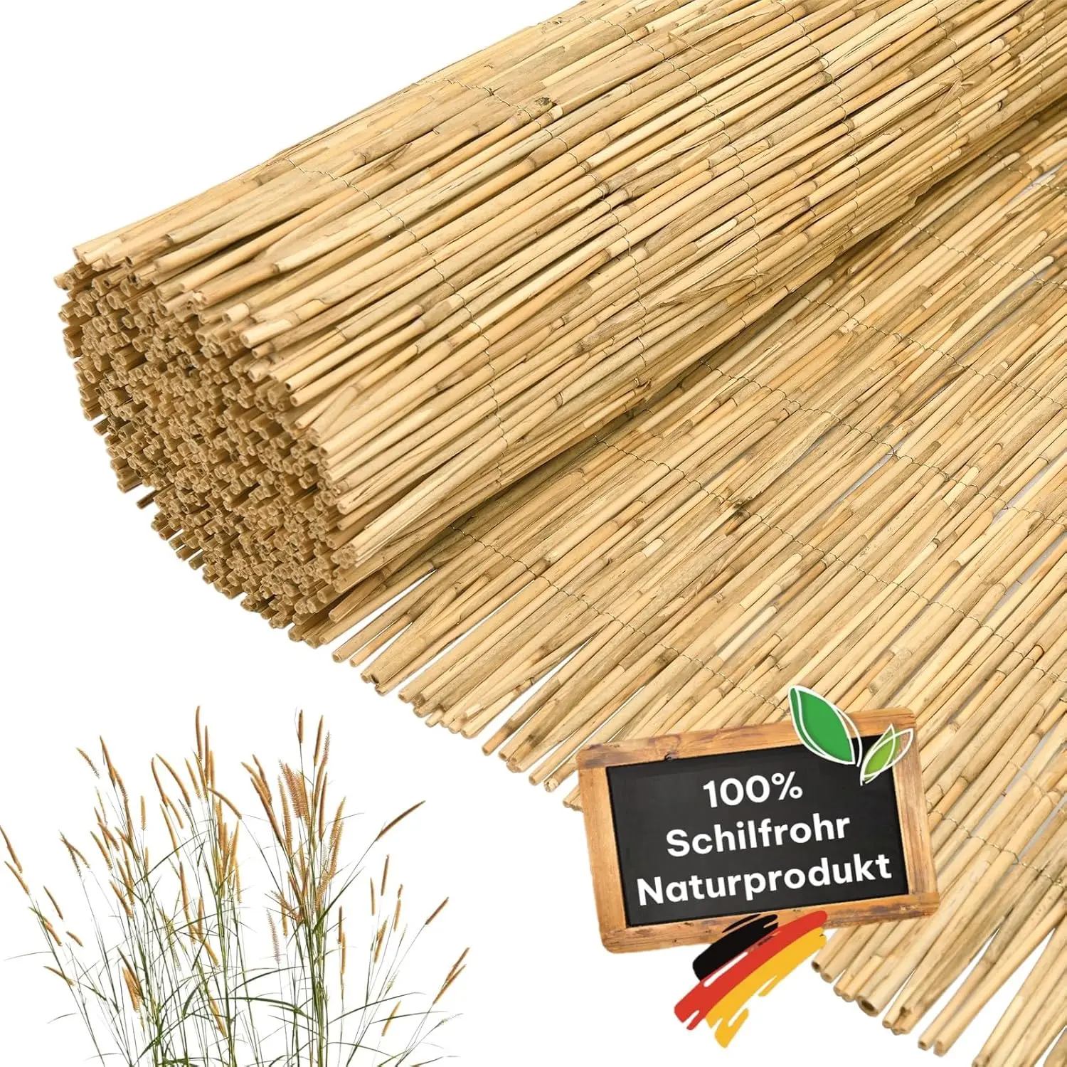 Schilf Sichtschutz, 180x600 cm, natürlicher Zaun für Balkon, Garten und Terrasse, in 12 Größen