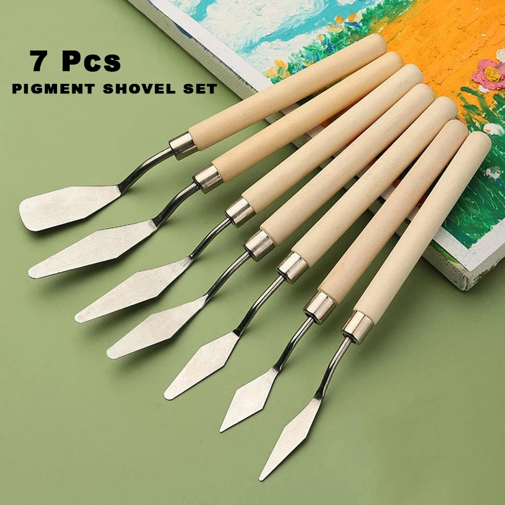 7 Pcs Palette knife oil painting knife stainless steel wooden handle painting gouache paint scraper student art supplies