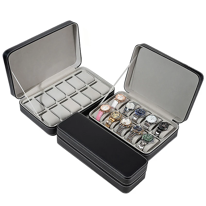 6/10/12 Slots Portable Leather Watch Box Your Watch Good Organizer Jewelry Storage Box Zipper Easy Carry Men Watch Boxes