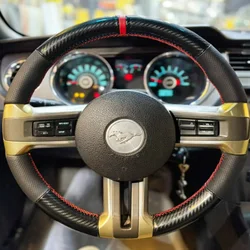 For Ford Mustang GT GT500 Convertible 2009 2010 2011 2012 2013 2014 Customized Carbon Fider Leather Braid Steering Wheel Cover