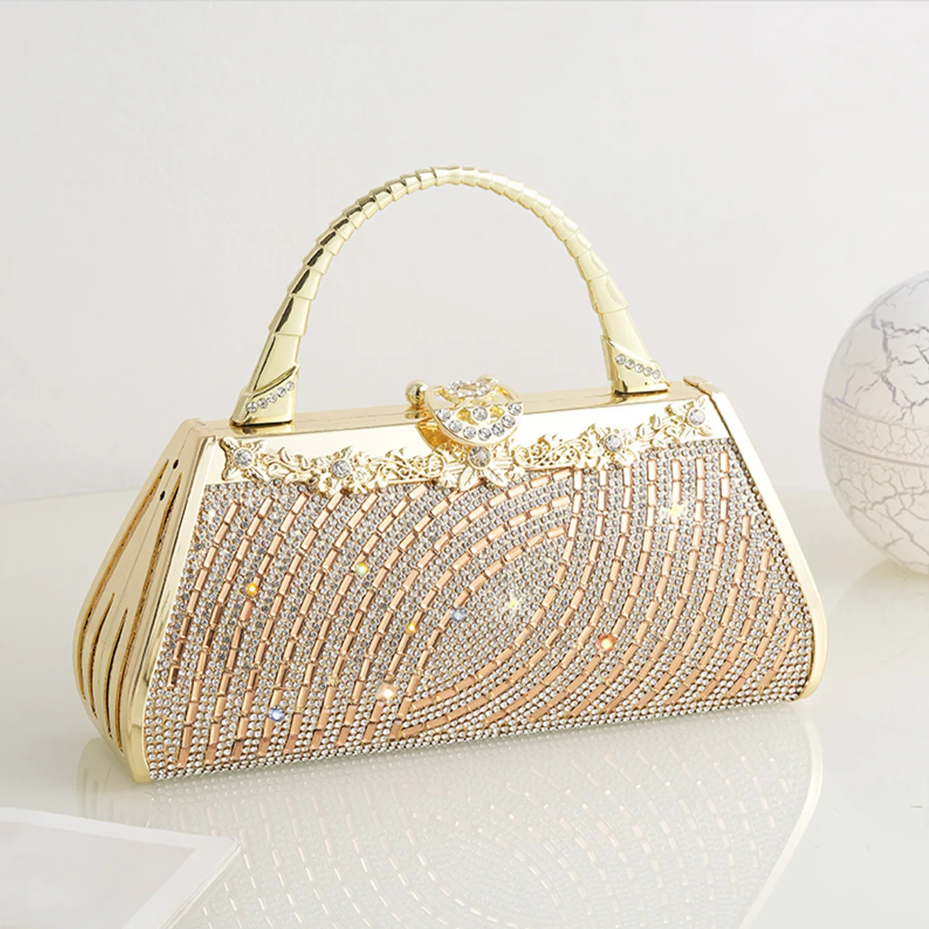 Fan Diamond Bridal Bridesmaids Handbag Photography Film and Television Props Craft Dinner Bag Large Capacity Dress Bag