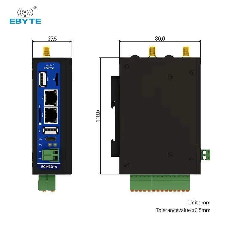 ECM33-A06 T536 Industrial Edge Computer Dual Gigabit Ethernet WIFI  RJ45 RS232 RS485 CAN FD DC9-36V CDSENET
