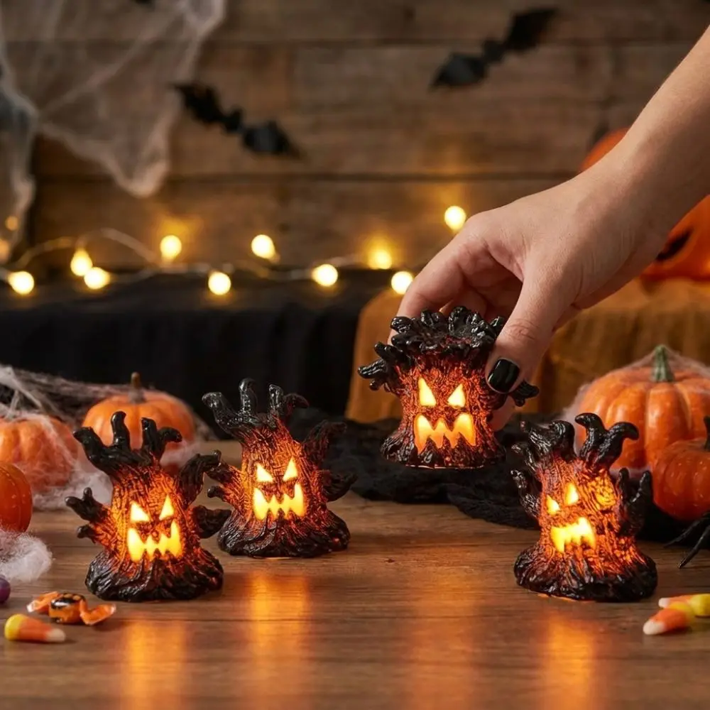Resin Halloween Monster Tree Light Ornament Mini Tree Stump Spooky Scary Tree Stump Lamp Simulated Tree Glow Effect